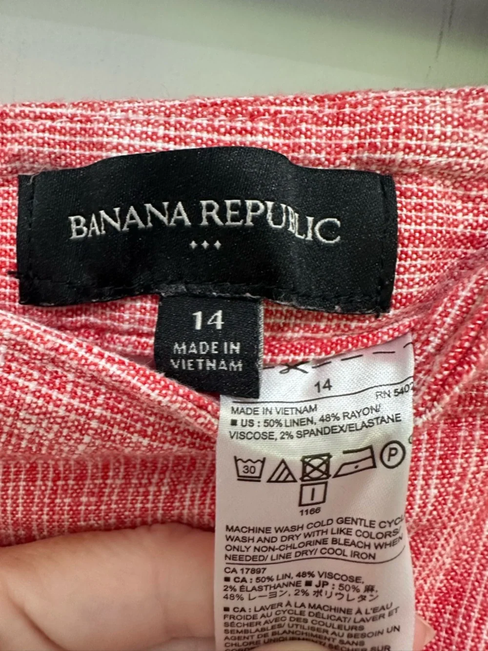 Banana Republic Sailor Pant in Red and White Wide Leg SZ 14 Linen Blend #Summer